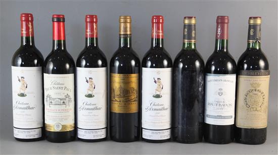 Two bottles of Chateau Gruaud Larose, 1983, three bottles of Chateau Armailhac, Pauillac, 1996, one bottle